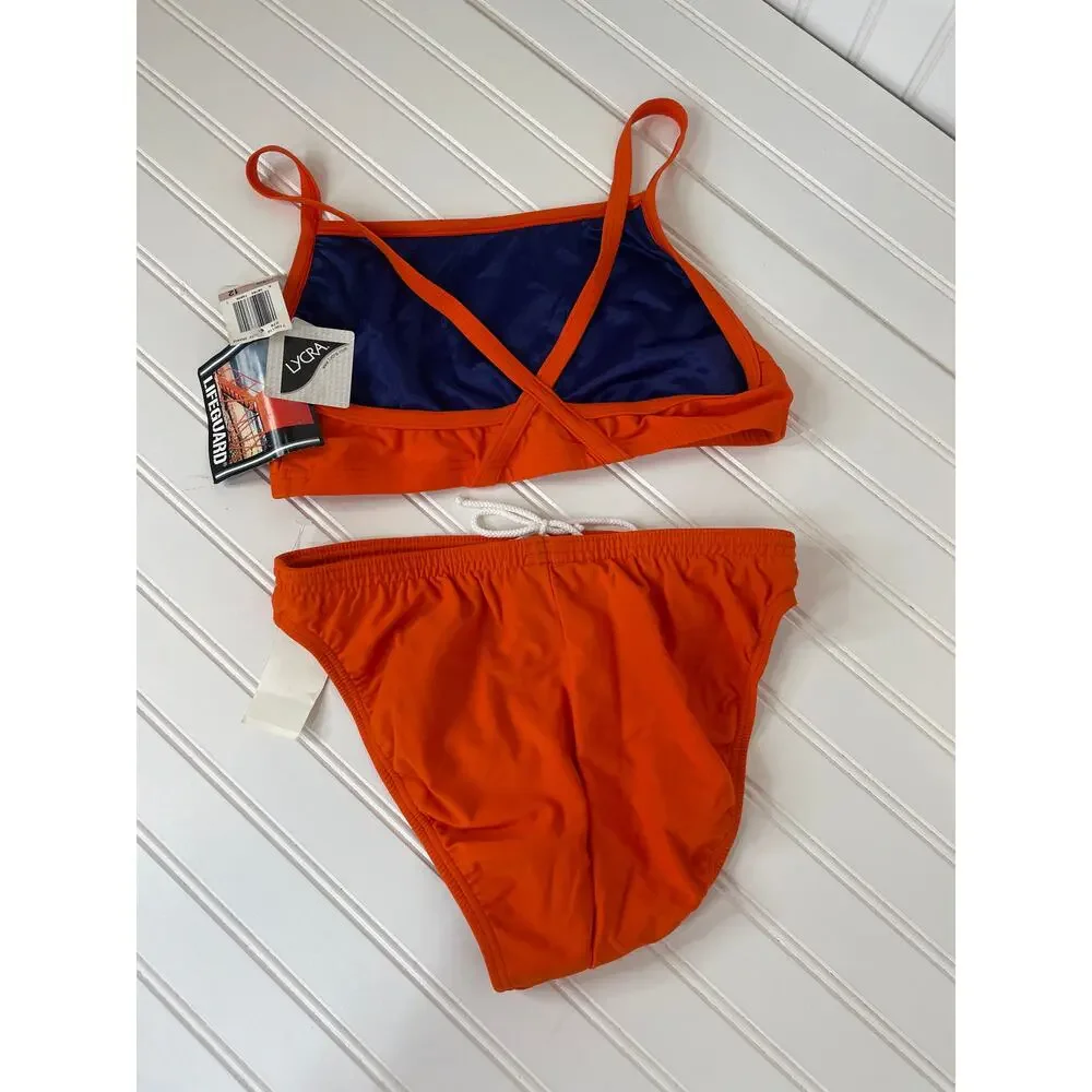 NWT Speedo Lifeguard Flyback 2-Piece Swimsuits Deep Orange Beach Surf 12